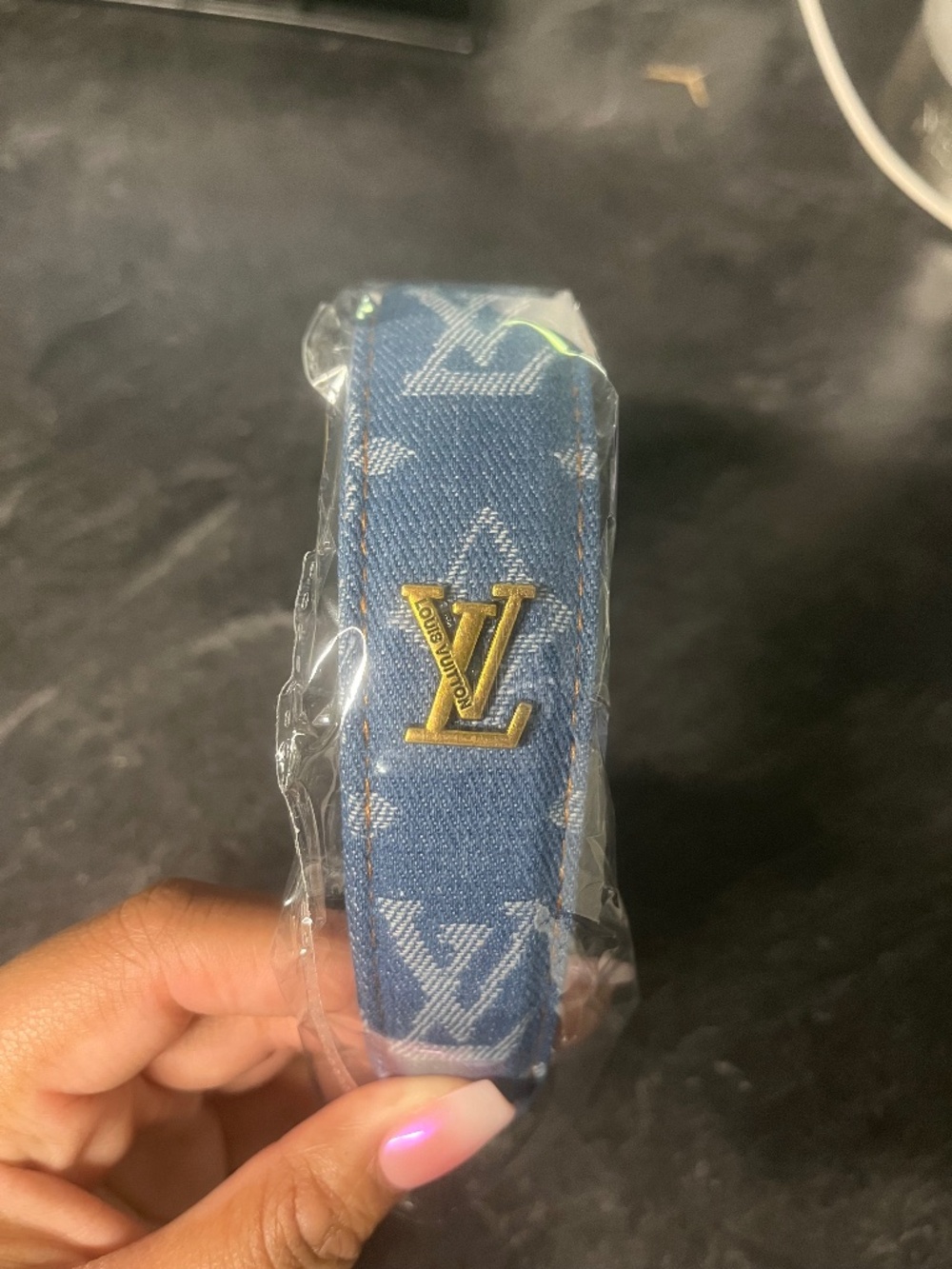 Light Blue Denim Headband with Gold Emblem New